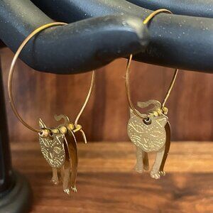 Quirky Gold Cat Hoop Earrings | Fun Statement Jewelry